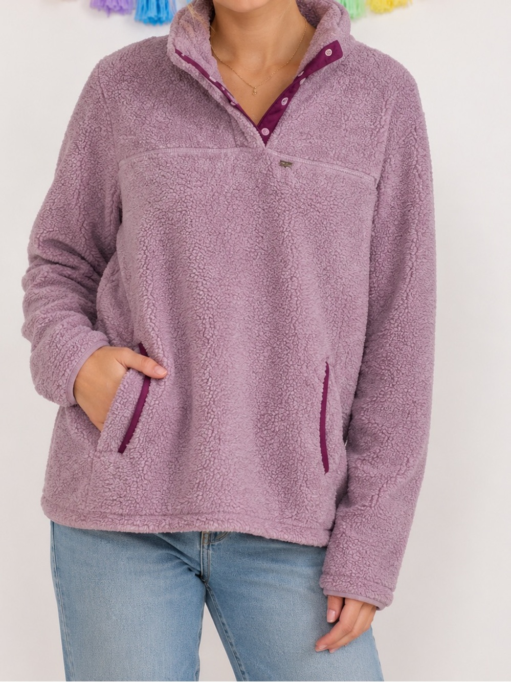 Eddie Bauer Lavender Soft and Cozy Faux Shearling Sherpa Pullover Size Large